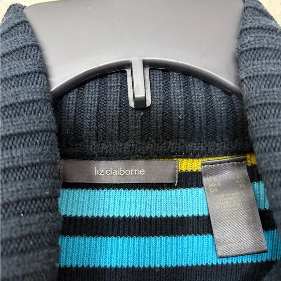 Liz Claiborne vintage Colorful Striped Turtleneck Sweater fun bright womens XL - Picture 2 of 2